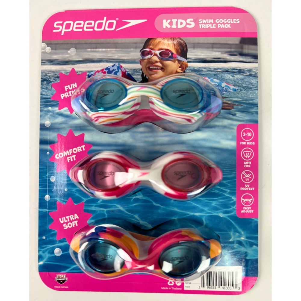 Speedo Kids Boomerang Print Goggles Triple Pack Tie Dye Ages 3-10 Youth Swim A58
